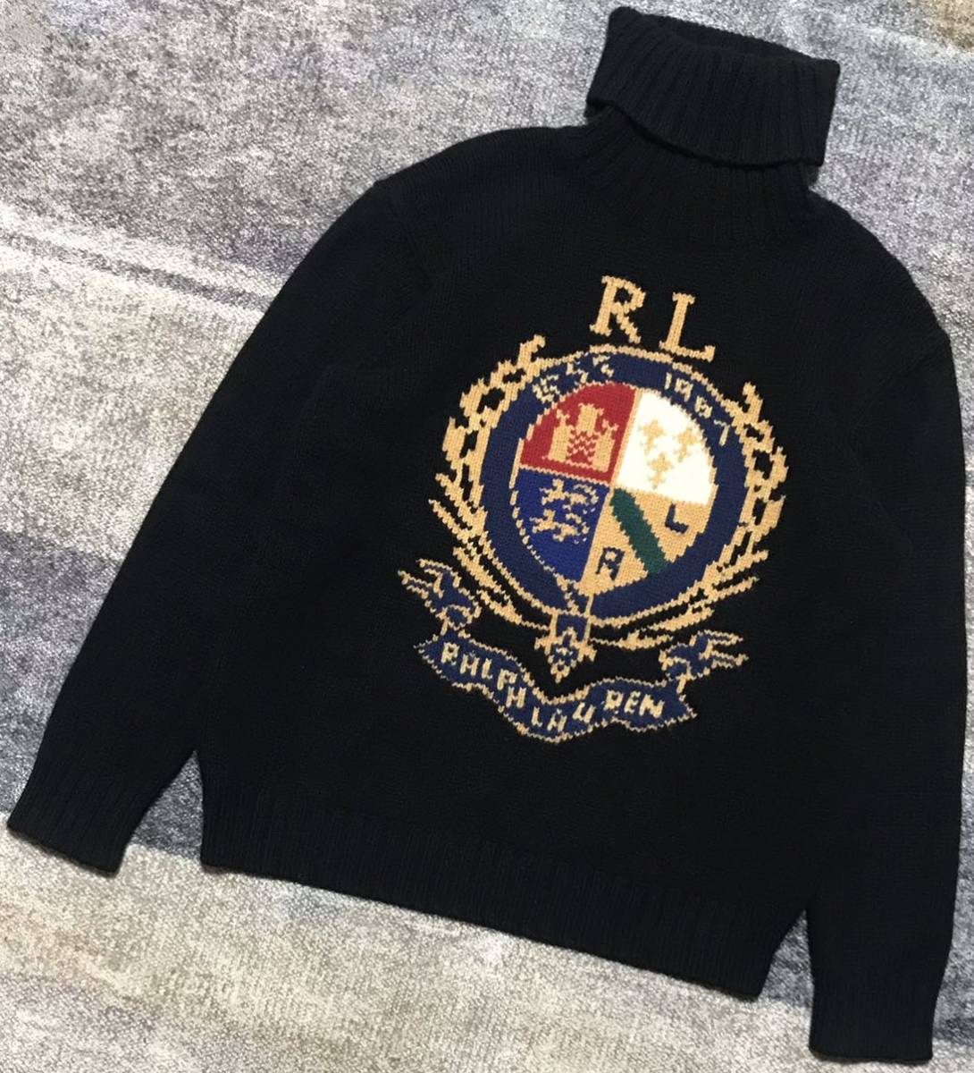 豪華なクレスト&ロゴデザイン ★ POLO RALPH LAUREN ★ エンブレム フラッグ 旗 王冠 獅子 鷲 タートルネック ニット セーター チュニック