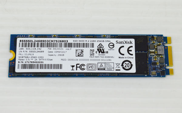 L0125 健康状態正常 SanDisk M.2 SSD Type 2280 SATA 256GB 中古 抜き取り品 動作確認済 SD8TN8U-256G-1001 SSD X400_画像2