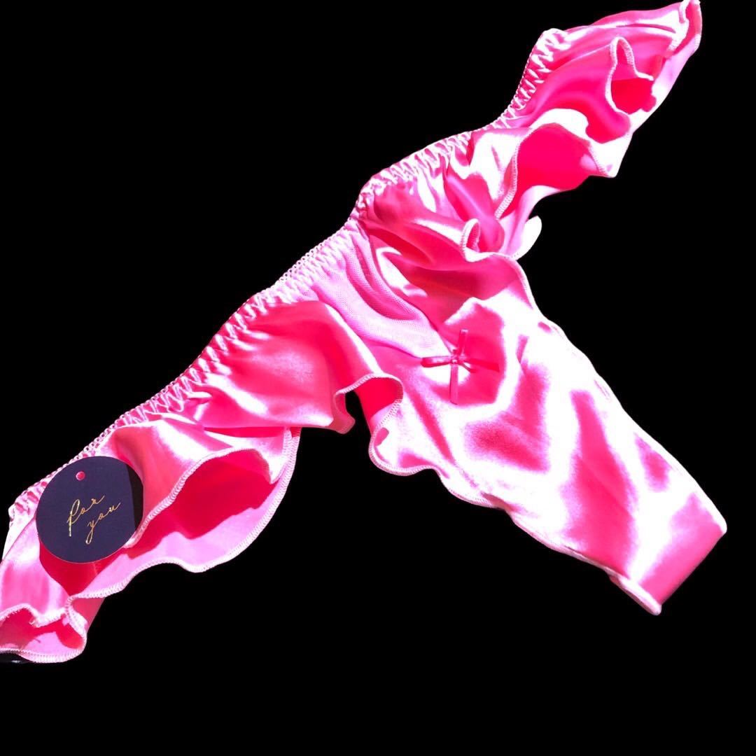 すべすべ Tバックショーツ サテン つるつる ショーツ tバツク下着 フリル ピンク ＭＬサイズ エメフィール系 ピーチジョン系の画像7