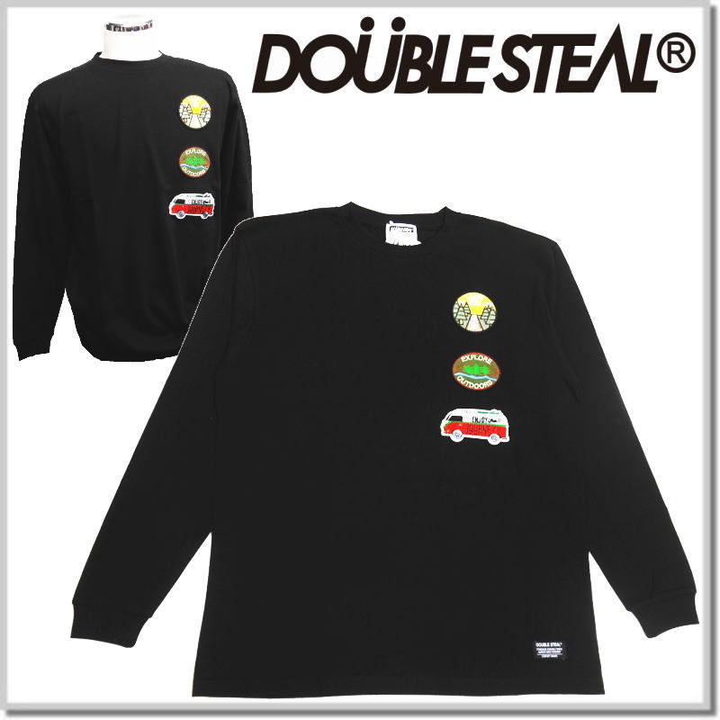 ダブルスティール DOUBLE STEAL 3ワッペン 長袖Tシャツ 935-15026-09A(BLACK)-L ロンT カットソー