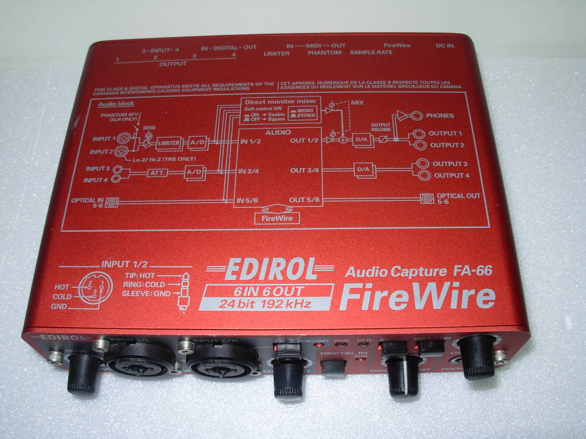【送料込】 FireWire Audio Capture EDIROL/Roland ロ－ランド オーディオインターフェース FA-66 Windows10 FireWire対応 中古動作品_画像3