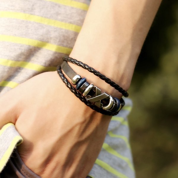 [ new goods unused ][ free shipping ] leather bracele bangle dark brown figured knitting leather beads antique Vintage accessory pouch attaching 
