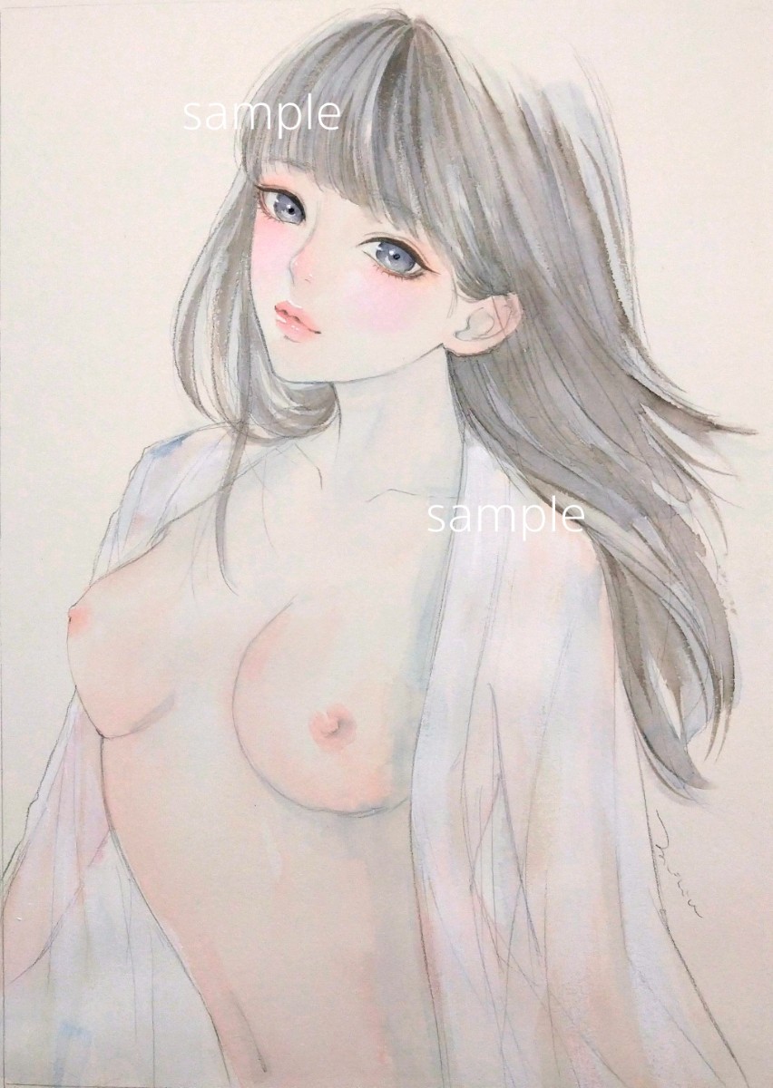 肉筆原画　水彩画　美人画　ドローイング　絵画　ヌード　セクシー　裸婦画　オリジナル　手描きイラスト　A4　@mucica_画像2