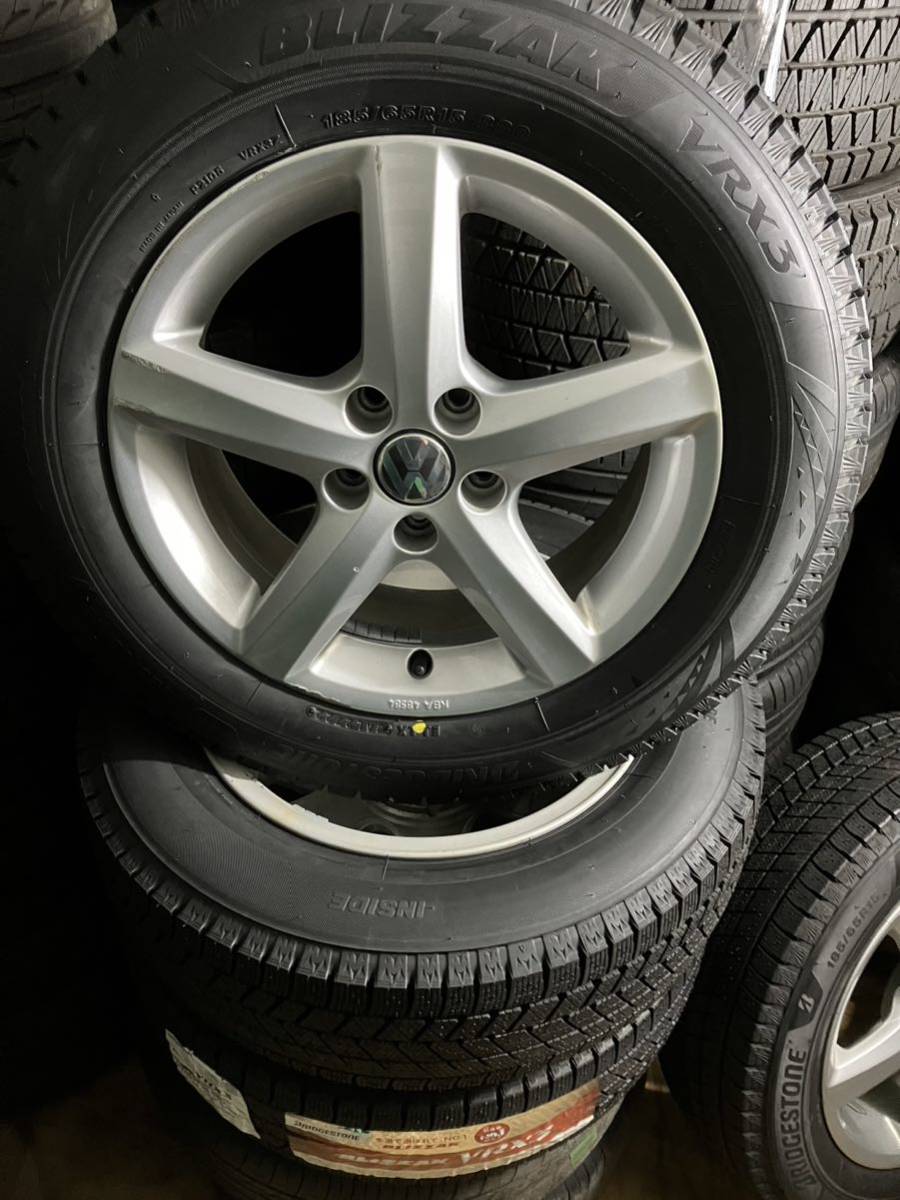 新品2022年製造BS現行VRX3 185/65R15+VW純正PCD100-5H新型ポロPOLO用ハブ57.1mm R13球面座(M14純正ボルト用)アウディA1にも代用 手渡可岐阜_画像4