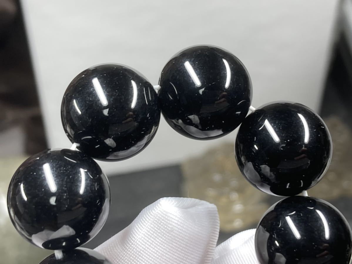 【手磨き】中国産 モリオン（黒水晶） ブレスレット 約15.9mm-16.1mm 腕周り19cm_画像3
