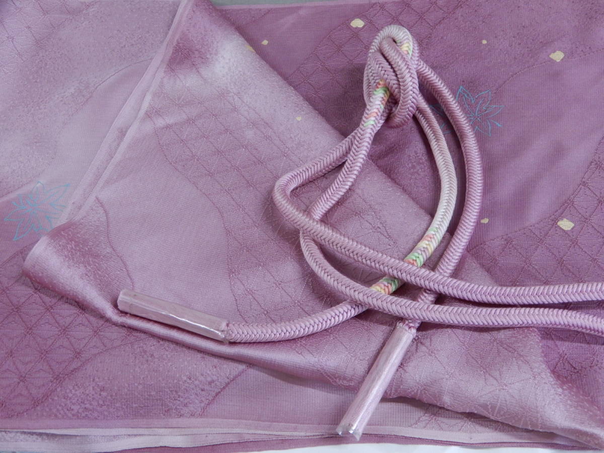 < silver. axe > silk * obi shime obi age set * bokashi dyeing * hand composition . cord * light . purple color series * kimono small articles *M size 