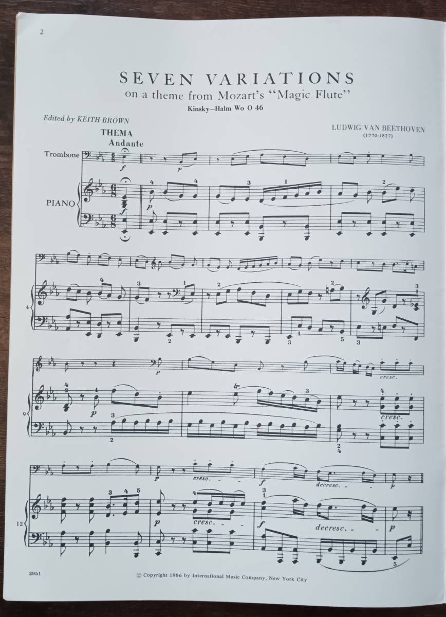 送料無料 トロンボーン楽譜 ベートーヴェン：魔笛の主題による７つの変奏曲 試聴可 トロンボーン&ピアノ_画像4