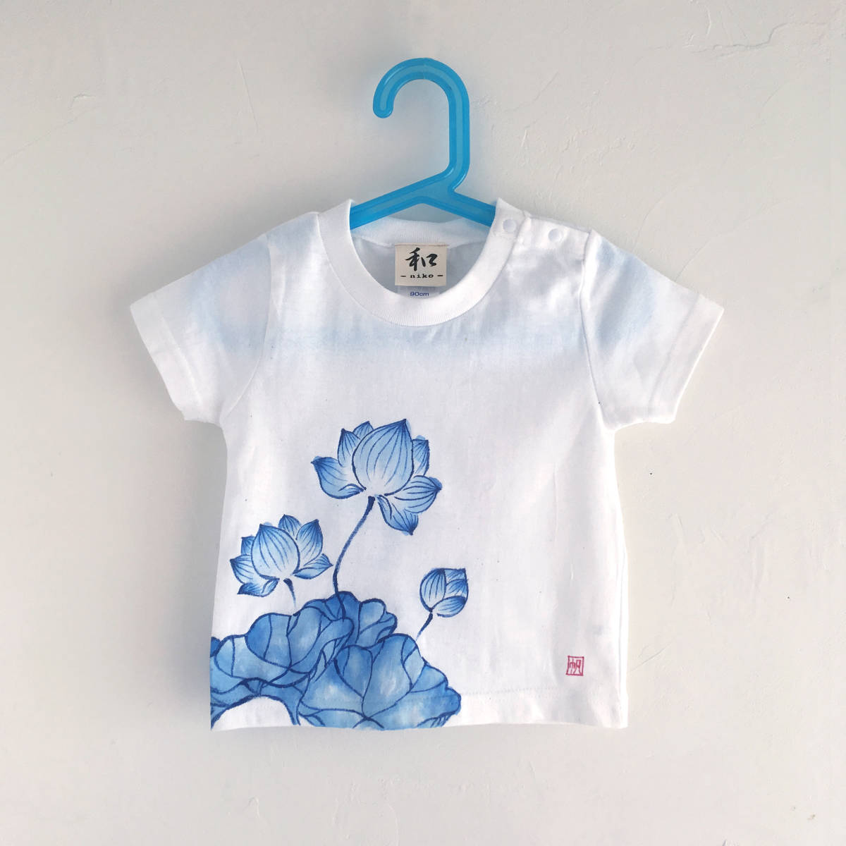  Kids T-shirt 100 size white lotus pattern T-shirt hand ...... lotus. floral print T-shirt short sleeves peace pattern Japanese style retro hand made 