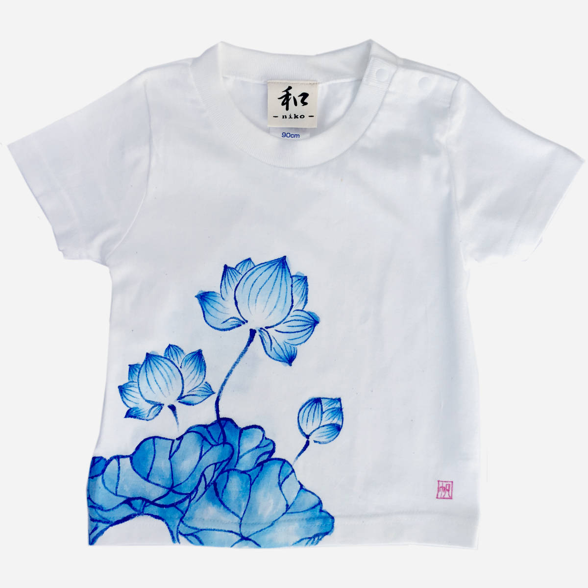  Kids T-shirt 100 size white lotus pattern T-shirt hand ...... lotus. floral print T-shirt short sleeves peace pattern Japanese style retro hand made 