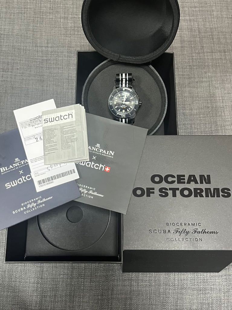 送料無料 黒 Blancpain × Swatch Bioceramic Scuba Fifty Fathoms Collection Ocean of Storms ブランパン スウォッチ 月の海 OOS 新品の画像4