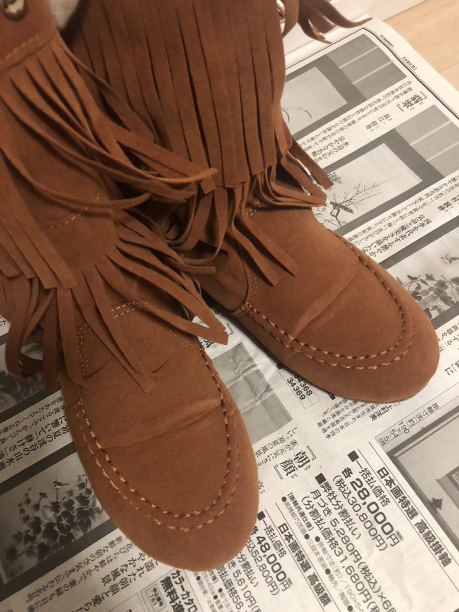 春用 ミネトンカ風フリンジローヒールブーツMINNETONKA Minnetonka ショートブーツ_画像5