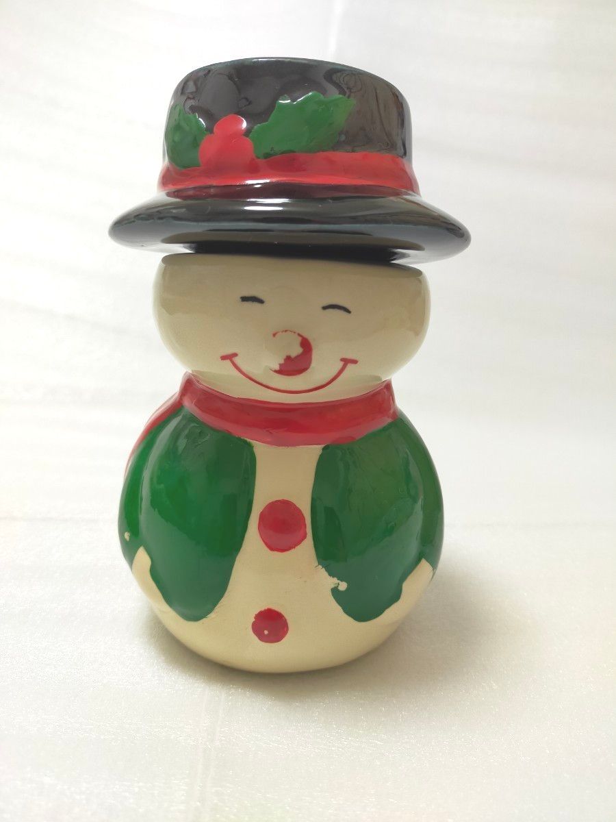 陶器製雪だるま 置物 クリスマス スノーマン 貯金箱 カップ コップ インテリア