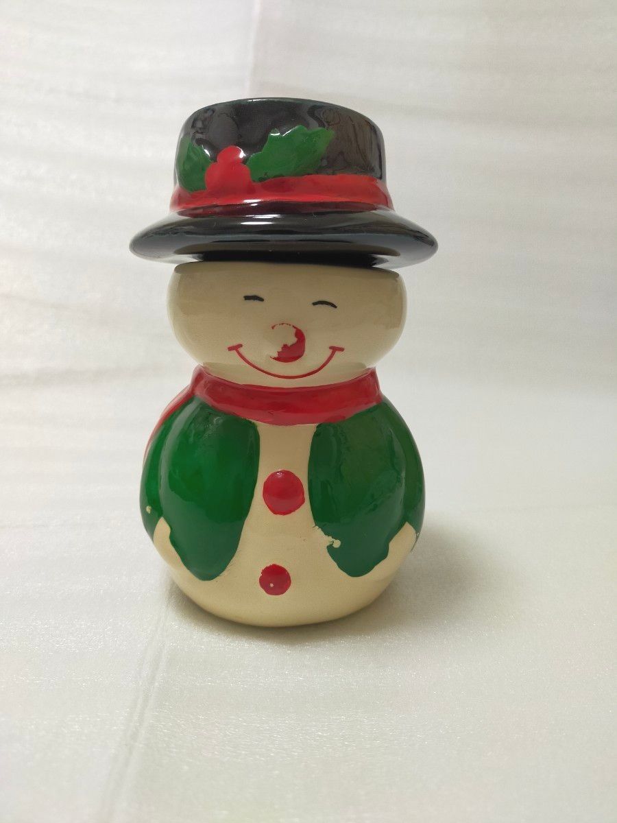 陶器製雪だるま 置物 クリスマス スノーマン 貯金箱 カップ コップ インテリア