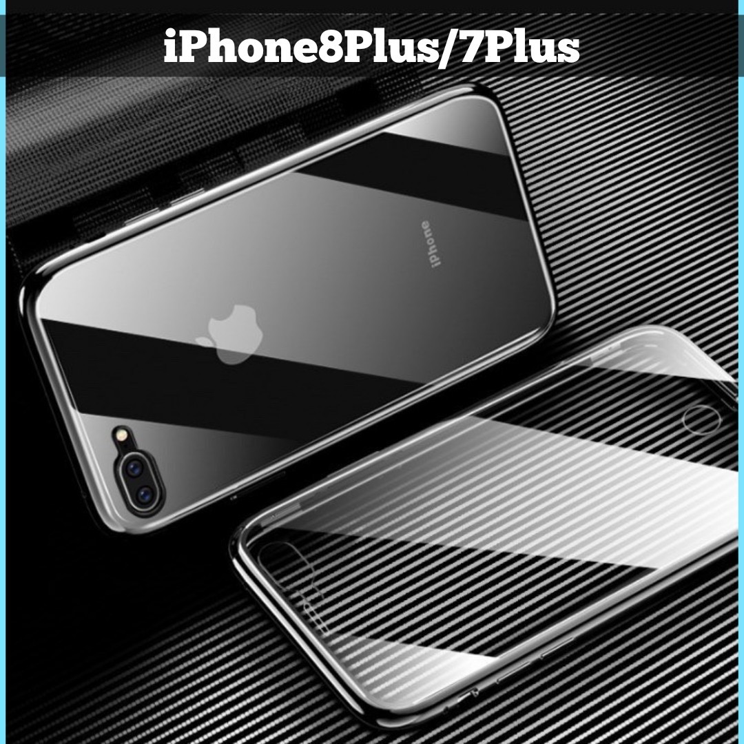iPhoneケース 両面ガラスケース iPhone8Plus iPhone7Plus クリアガラス クリアケース 磁石で両面を装着 両面ガラスカバー スマホケース_画像1