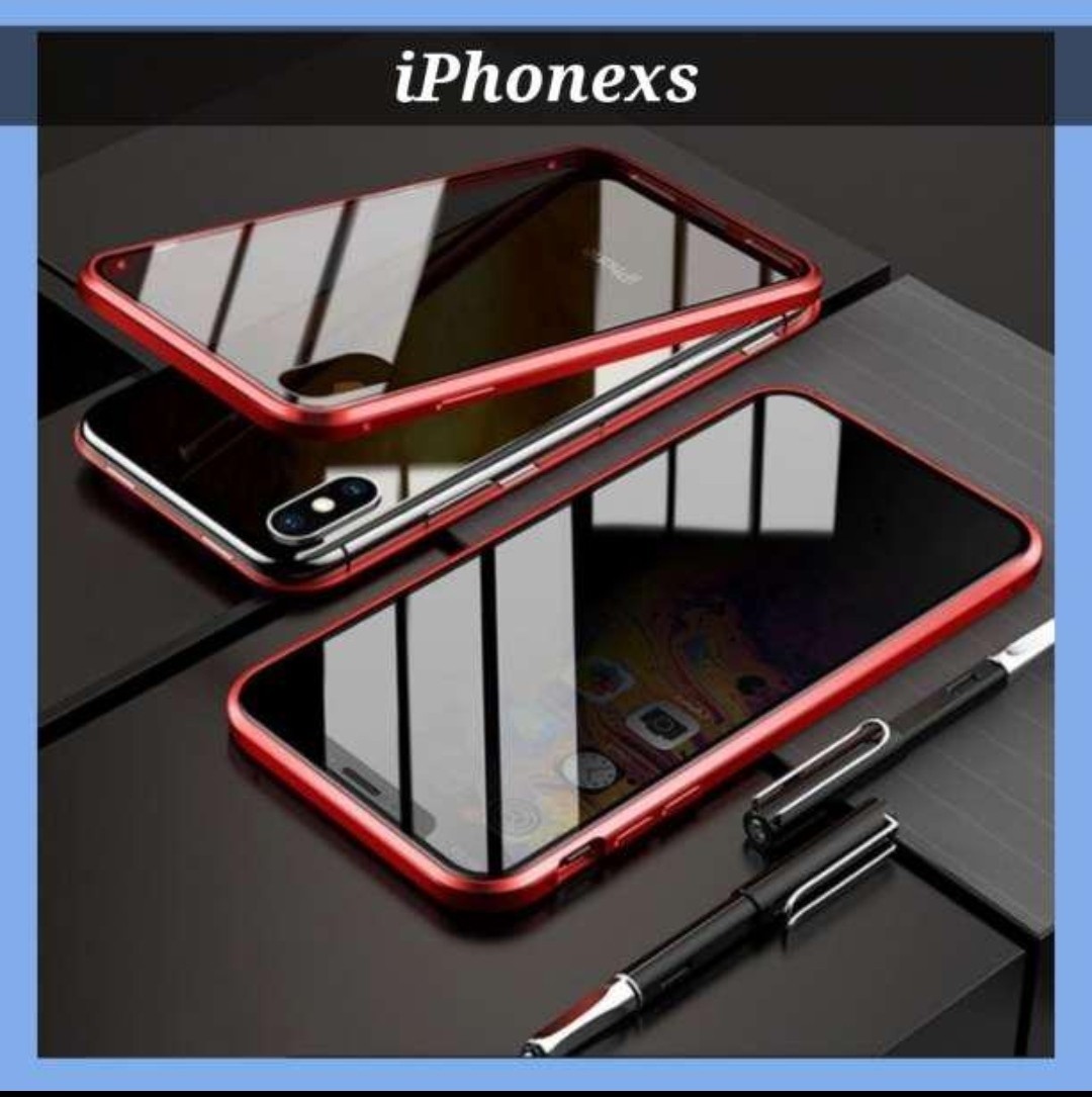 iPhoneケース iPhoneカバー iPhonexs 両面ガラスカバー ガラスケース マグネット装着 iPhonex対応 アイフォンケース アルミフレーム