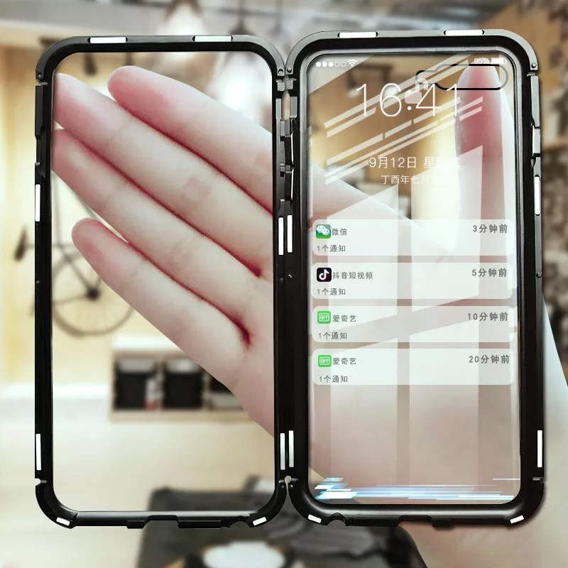 iPhoneケース 両面ガラスケース iPhone8Plus iPhone7Plus クリアガラス クリアケース 磁石で両面を装着 両面ガラスカバー スマホケース_画像3