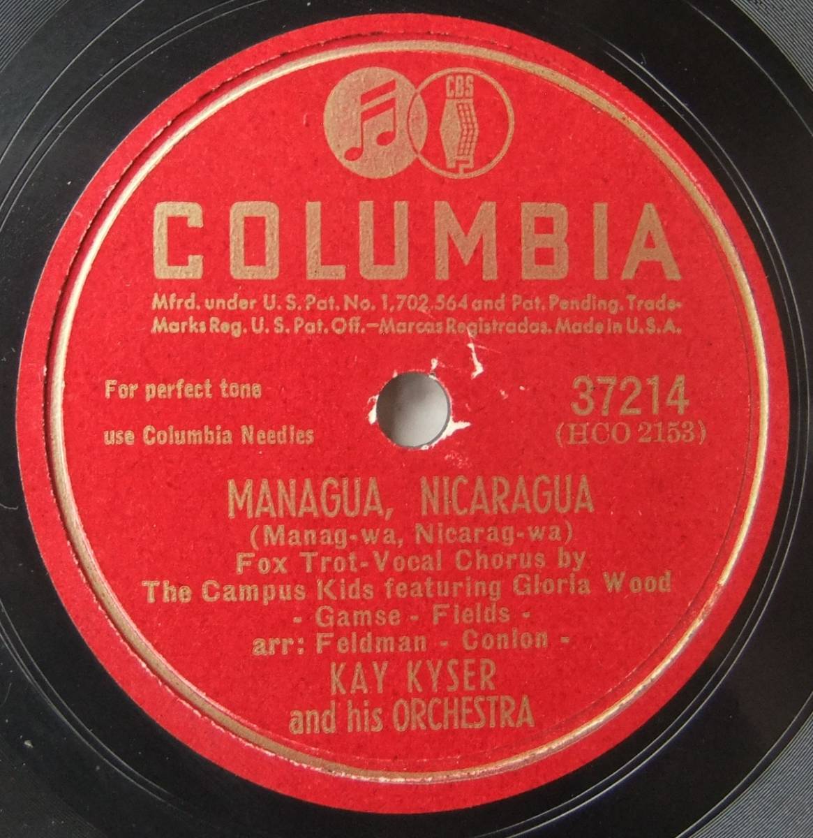 ◆ KAY KYSER ◆ That ' s The Beginning Of The End / Managua, Nicaragua ◆ Columbia 37214 (78rpm SP) ◆の画像2