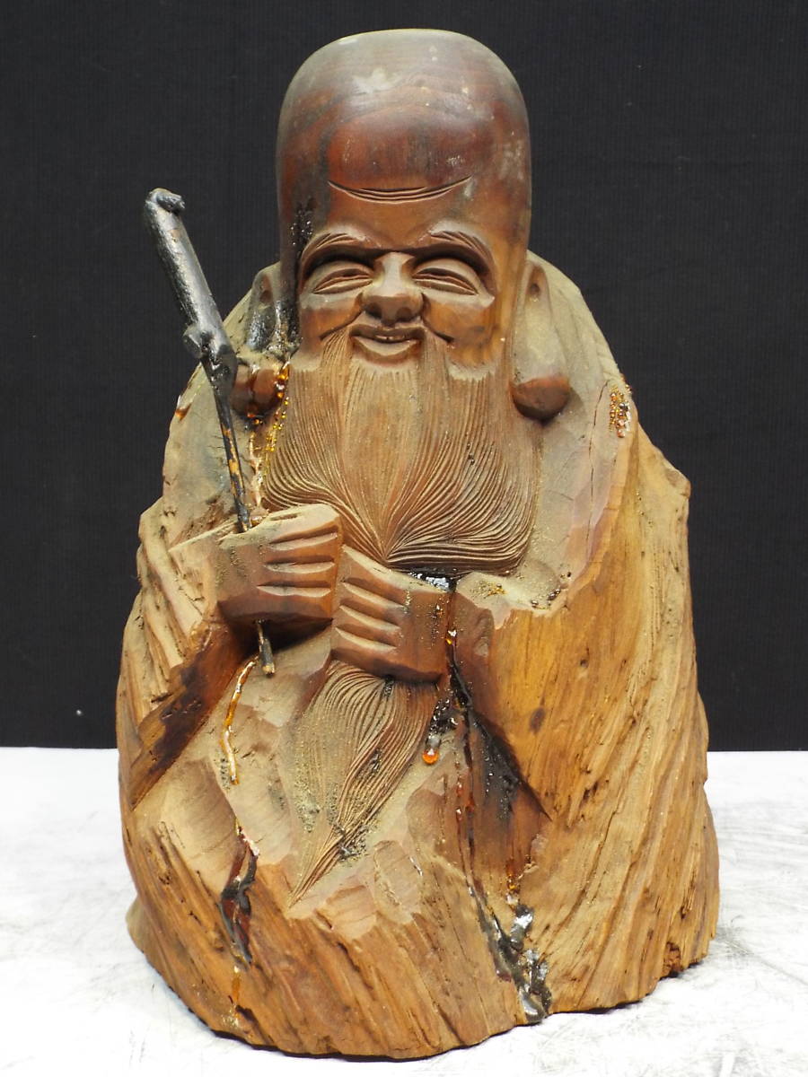 松 七福神 寿老人 彫刻 木彫 木彫り 縁起物 仏像 28cm_画像1