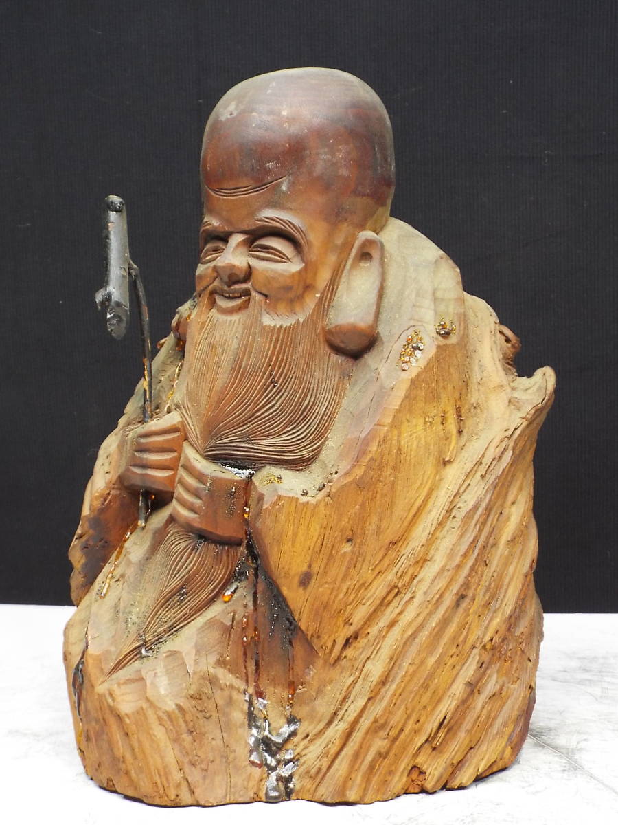松 七福神 寿老人 彫刻 木彫 木彫り 縁起物 仏像 28cm_画像2