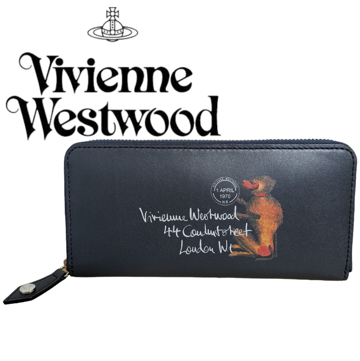 新品 ヴィヴィアンウエストウッド Vivienne Westwood ラウンドファスナー長財布 モンキー レディース 婦人 ネイビー