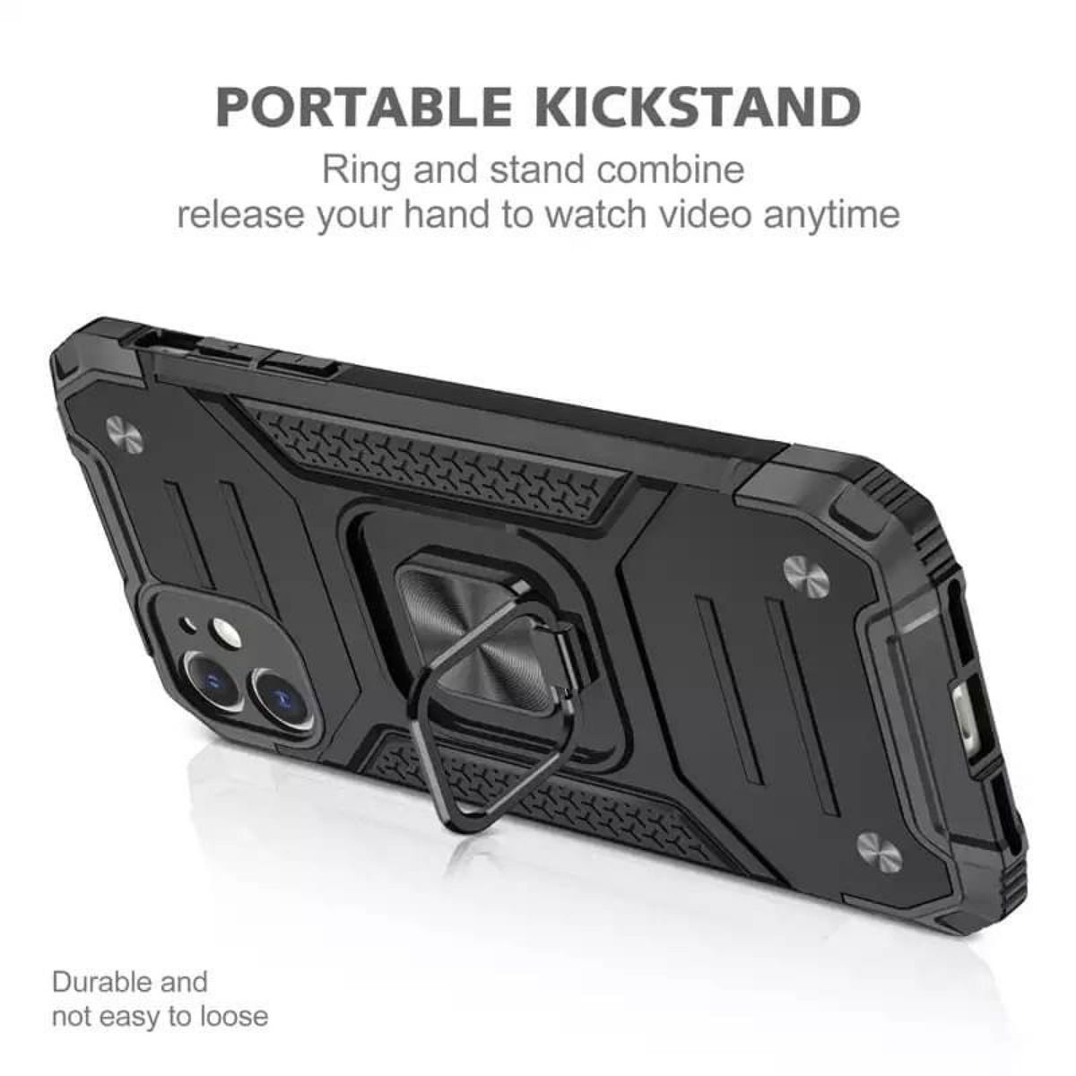 耐衝保護★ 携帯ケース iPhone14 磁石 リングスタンドホルダー 黒　ブラック　スマホリング　落下防止