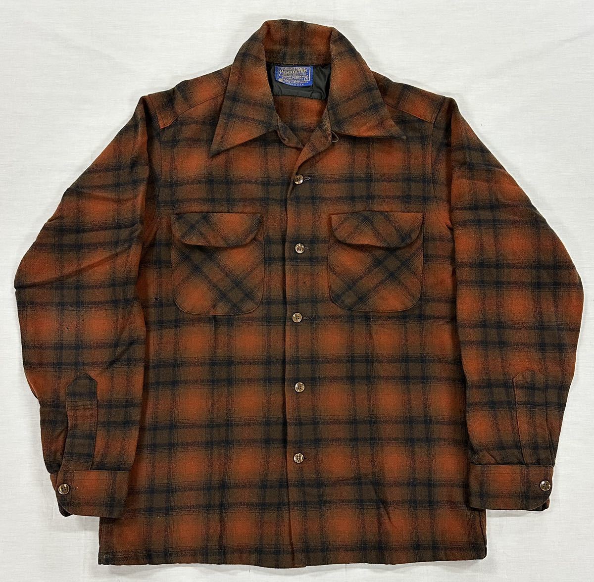 70s USA製 PENDLETON ウール オンブレチェック 開襟 オープンカラー シャツ ビンテージ ペンドルトン MADE IN USA アメリカ製_画像1