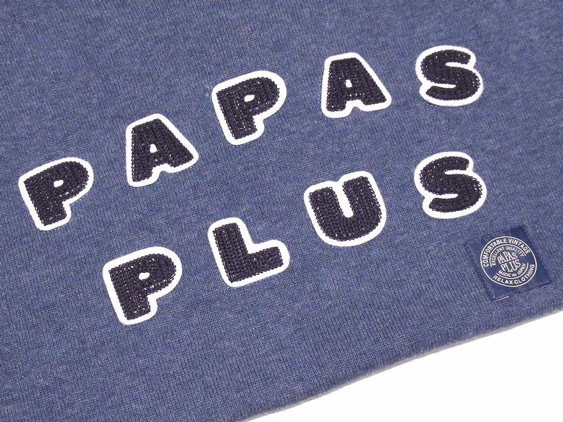 美品 Papas+ パパスプラス ロゴワッペン クルーネック ハイゲージ コットンニットセーター ネイビー S 日本製 メンズ_画像4