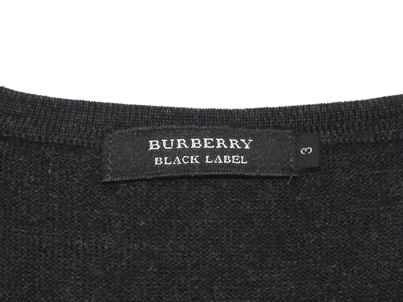 極美品 BURBERRY BLACK LABEL バーバリーブラックレーベル アーガイル柄 イタリア製糸 羊毛 ラムウール Vネック ニットセーター 3 メンズ_画像6