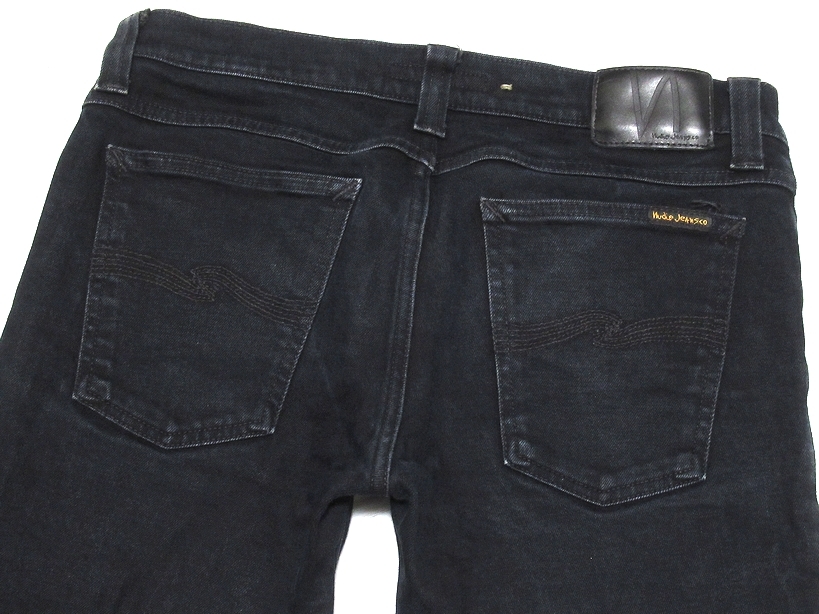 イタリア製 美品 Nudie Jeans ヌーディージーンズ TIGHT LONG JOHN BLACK BLACK スキニー ローライズ ストレッチ デニムパンツ W31 メンズ_画像4