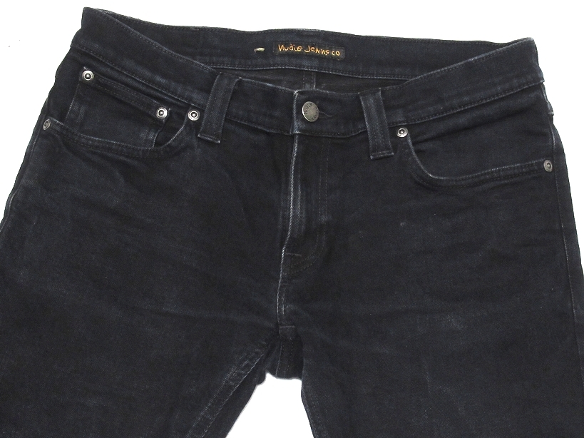 イタリア製 美品 Nudie Jeans ヌーディージーンズ TIGHT LONG JOHN BLACK BLACK スキニー ローライズ ストレッチ デニムパンツ W31 メンズ_画像3