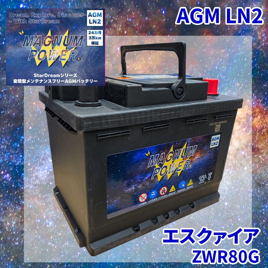 エスクァイア ZWR80G トヨタ バッテリー AGMバッテリー M-LN2 マグナムパワー メンテナンスフリー カーバッテリー_画像1