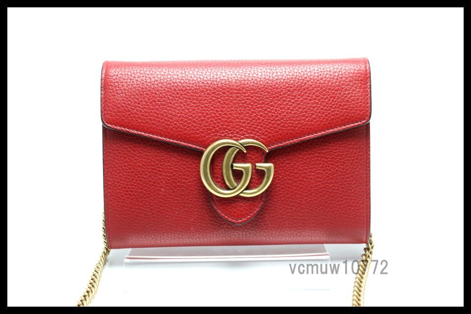 近年モデル希少美中古■GUCCI GGマーモント レザー チェーンウォレット 長財布 グッチ■0125cb2345160_画像1