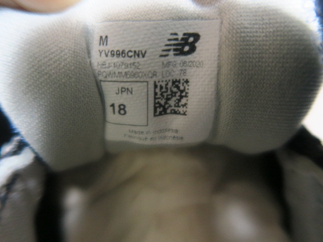 超美品 箱付★国内正規品 人気カラー キッズ ジュニア ニューバランス new balance NB YV996 CNV ネイビー系 18.0cm_画像6