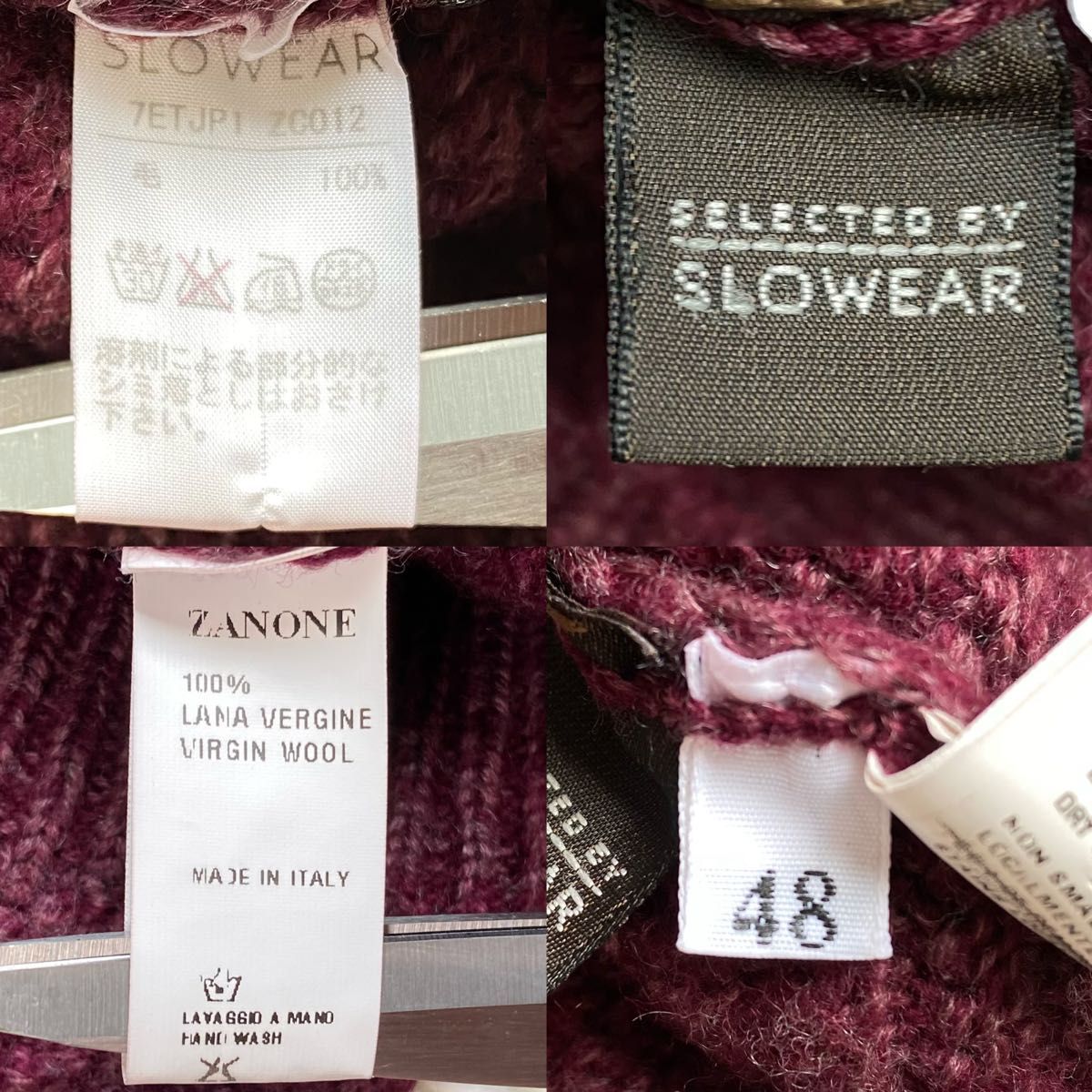 【美品】ザノーネ　ヴァージンウール100%　Vネックニット　ボルドー　L相当　ローゲージニット　高品質　メンズニットセーター
