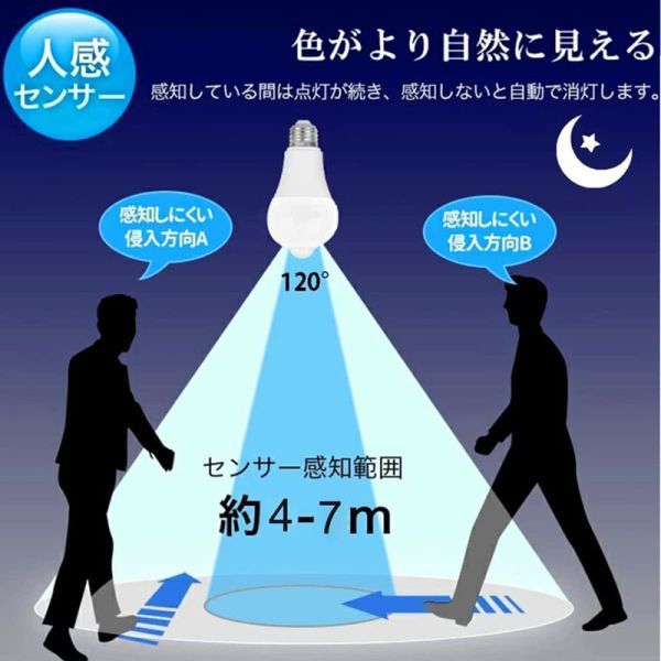 LED電球 人感センサー付 E26 9W ホワイト 昼光色 6000k 80W相当 明暗センサー付 自動点灯/消灯 省エネ 廊下灯 玄関灯 洗面所 2個set N541_画像6