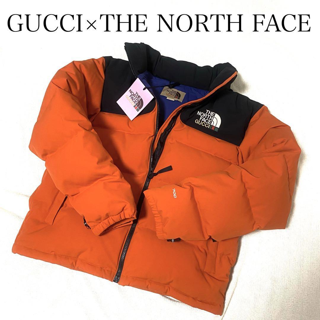 極美品　GUCCI×THE NORTH FACE グッチ×ザ・ノース・フェイス コラボ　ダウンジャケット　ヌプシ　オレンジ×ブラック×ブルー_画像1