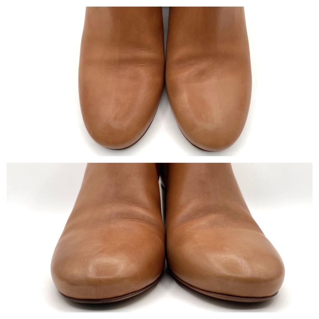  beautiful goods TORY BURCH Tory Burch middle boots brand with logo Brown leather 24.5.