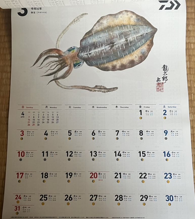 2024年 DAIWA ダイワ 魚拓カレンダー 店名有り掛けフィッシングカレンダー 新品_画像3