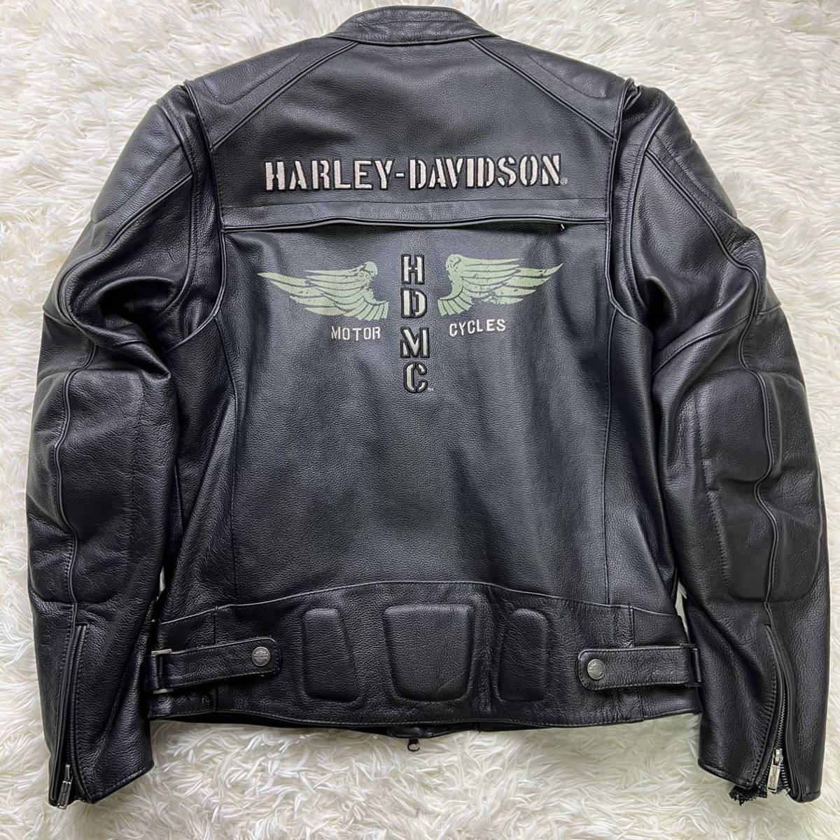 HARLEY DAVIDSON L相当 ハーレーダビッドソン レザー ライダースジャケット バイク メンズ 革ジャン 本革 刺繍 ワッペン ブラック 黒|代購幫