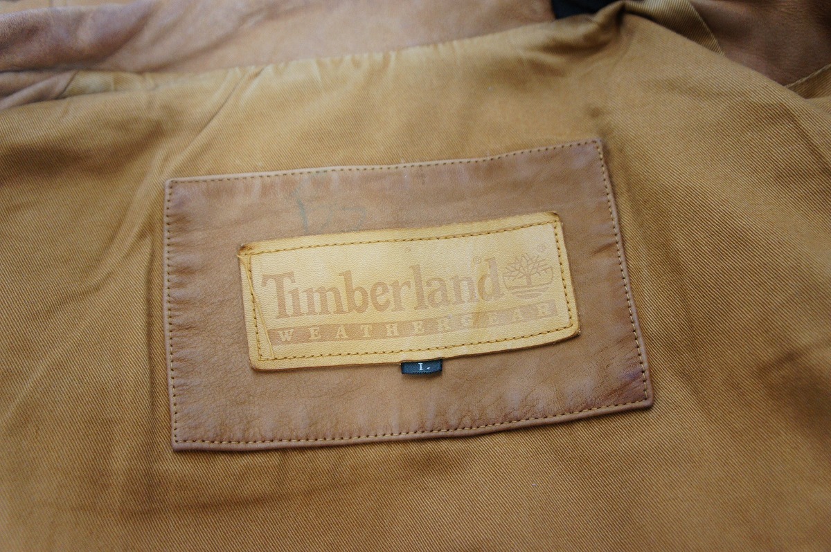 正規 90s Timberland ティンバーランド レザー ジャケット 本革 ブルゾン 茶 L 本物 109O_画像6