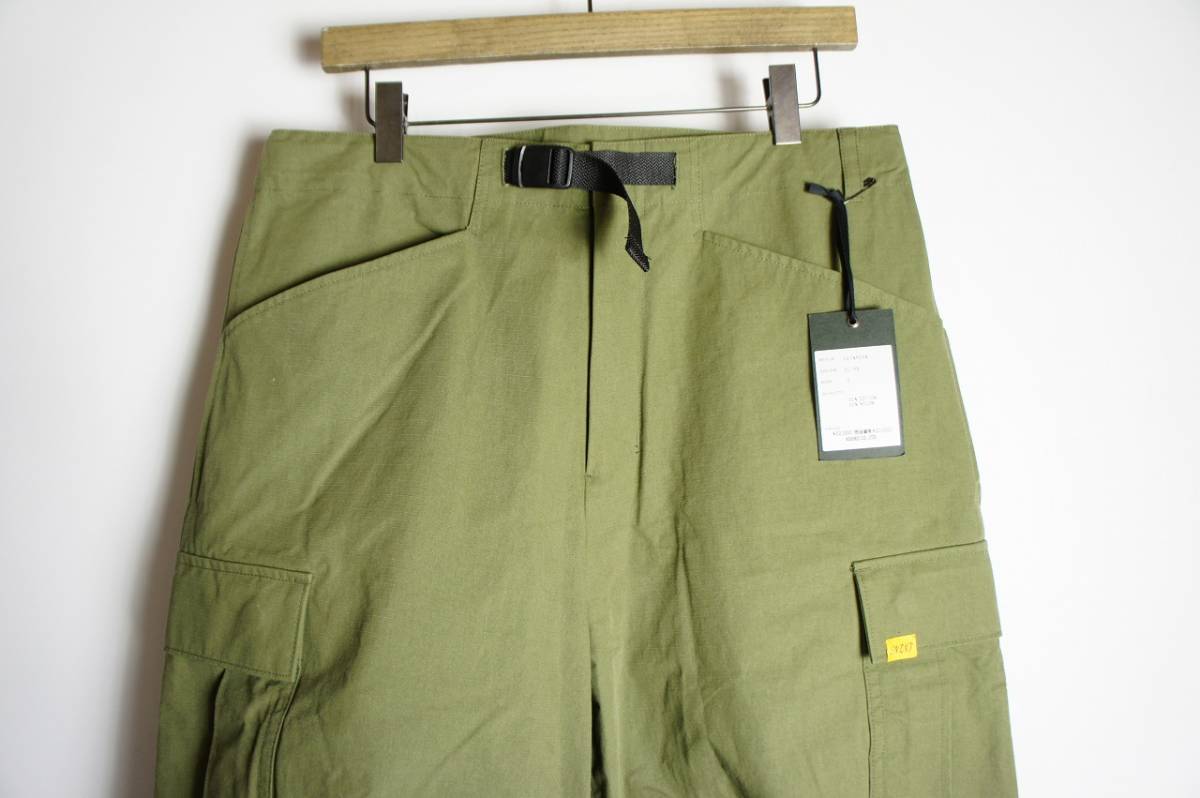 美品 21AW NUMBER (N)INE ナンバーナイン WIDE-LEG COTTON-NYLON RIPSTOP CARGO TROUSERS ワイド カーゴ パンツ F21NP006 緑2本物 122Oの画像3