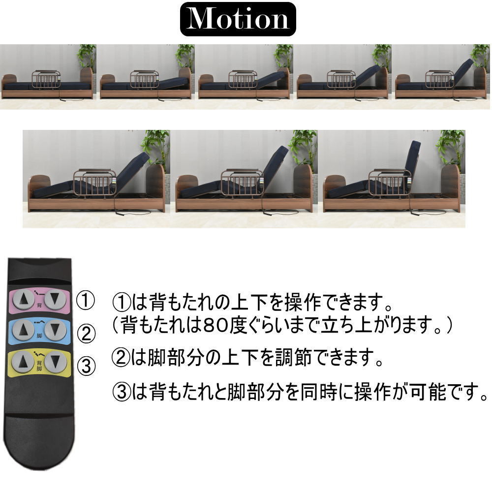 【開梱設置付き 新品】2モーター式 電動リクライニングベッド 専用マットレス付き電動ベッドシングルベッド介護ベッド:ST40-2QZW-KC_画像2