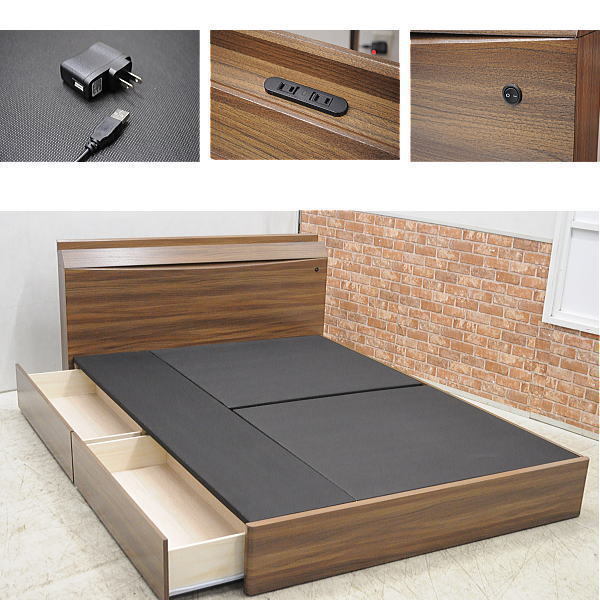  new goods mat attaching drawing out LED light lighting attaching double bed D bed set BR color storage bed .. stylish modern Northern Europe bed furniture :SB24BM-TZ-KC