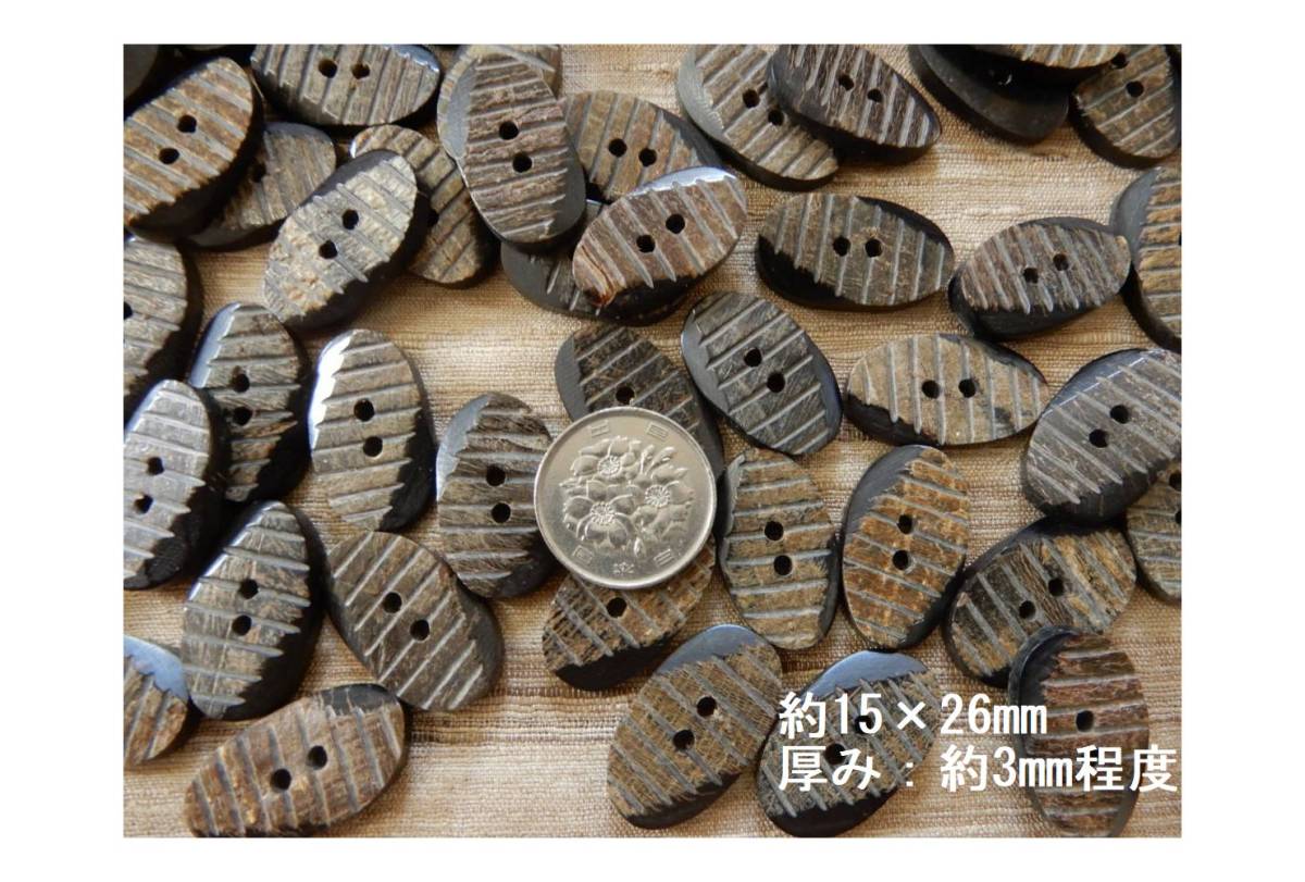 ＜金の斧＞即決028 水牛の角製ボタン15×26mm・10個900円・天然素材の釦・送料無料・古布との相性抜群_画像1