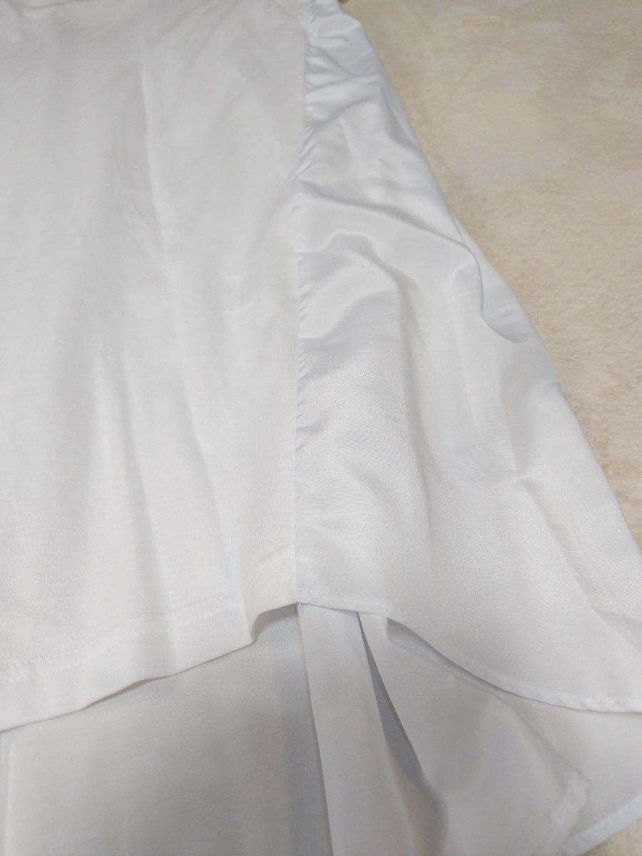 【新品】MIREPOIX　異素材バックプリーツ　半袖Ｔシャツワンピース　チュニック　ホワイト