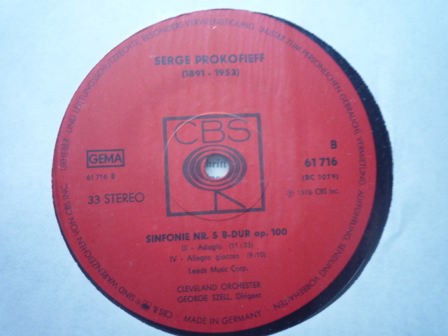 SE16 独CBS盤LP プロコフィエフ/交響曲第5番 セル/クリーヴランドO _画像3