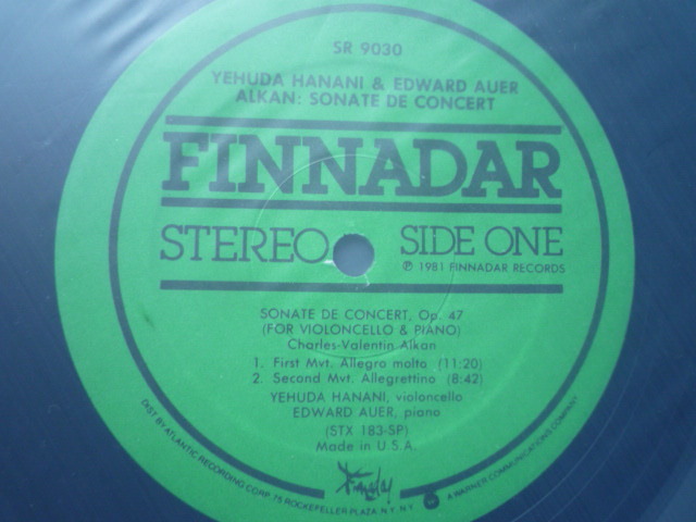 SE80 米FINNADAR盤LP アルカン/チェロとピアノの協奏的ソナタ ハナニ/アウアー_画像3