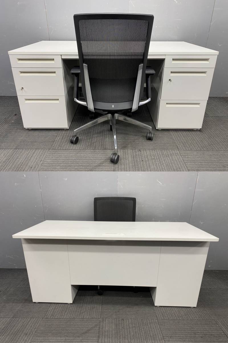 * tube 1494* our company flight correspondence region equipped *uchida made * with both sides cupboard desk width 1600mm key attaching *ito-ki made * Vent series * moveable elbow attaching OA chair -* tabletop white white 