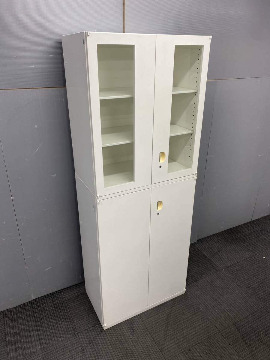 ◆管2126◆自社便対応地域あり◆オカムラ製◆観音両開き上下書庫◆幅800mm 高2100mm◆白 ホワイト系