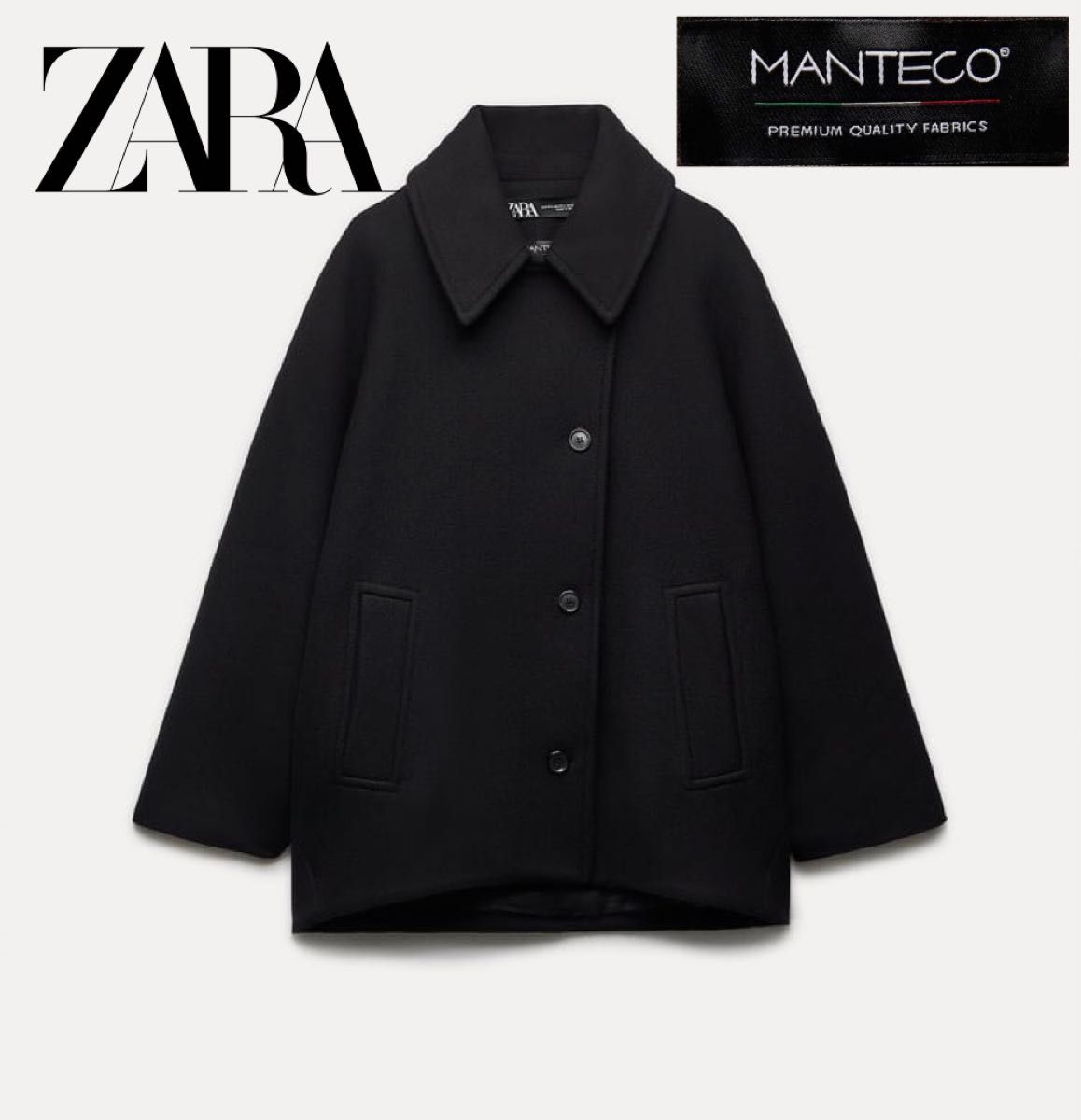 ZARA クロップド MANTECO ウール コート ブラック M-L|Yahoo ZARA クロップド MANTECO ウール コート ブラック M-L|Yahoo